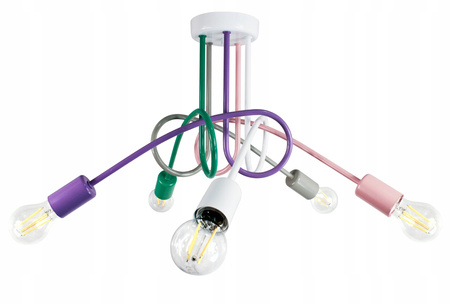 Lampa sufitowa do pokoju dziewczynki pastelowa Tęczowy Zawijas 5xE27 Led