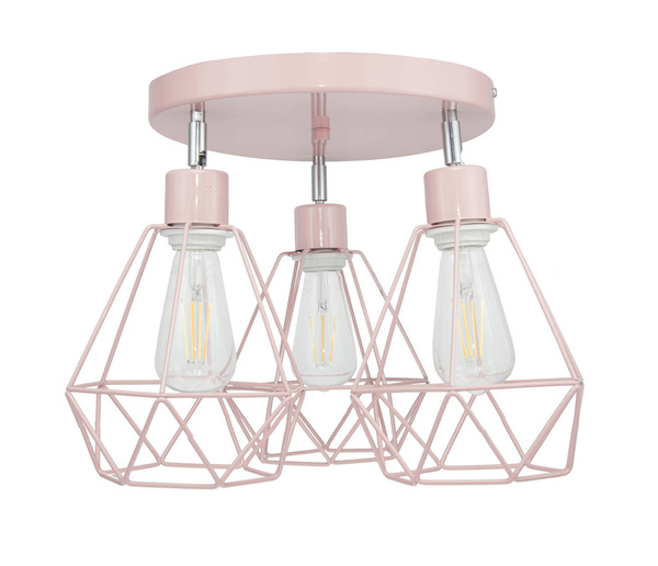 Lampa sufitowa do pokoju dziewczynki różowa - pastelowa w stylu loft druciak Carmen 3xE27