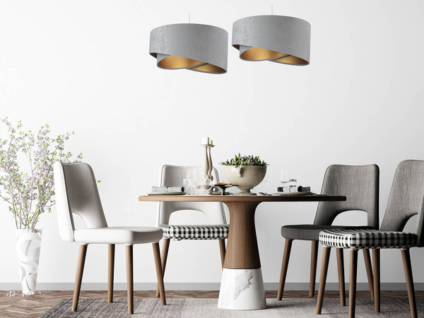 Lampa wisząca asymetryczna welurowa Tami szaro-złota