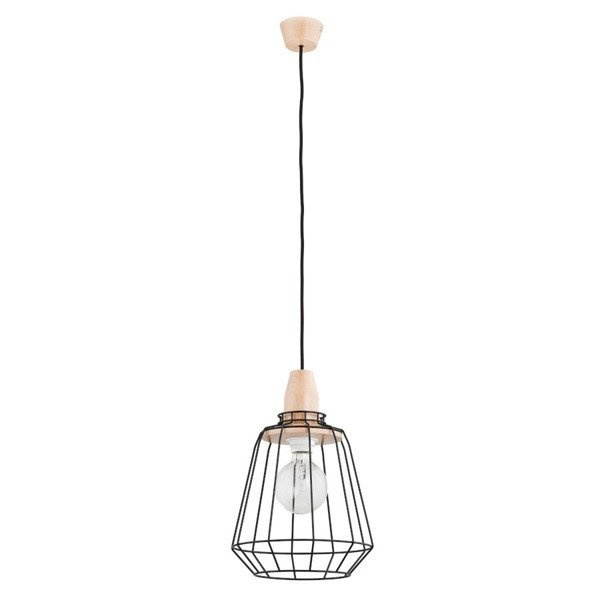 Druciana lampa kratka PEKA czarna/drewno śr. 24cm