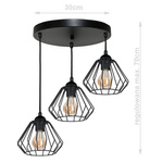 Lampa sufitowa do pokoju młodzieżowego czarna druciak WIRE 3xE27 Led 