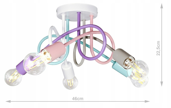 Lampa sufitowa do pokoju dziewczynki pastelowa Tęczowy Zawijas 5xE27 Led 