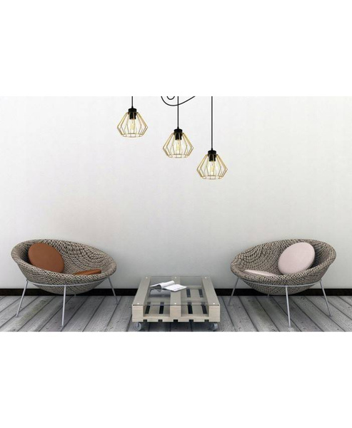 Lampa wisząca typu pająk druciak złote klosze loft 3
