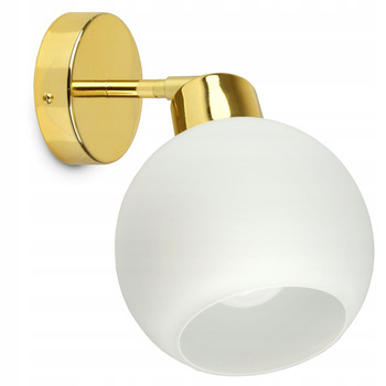 Lampa ścienna kinkiet złoty szklana kula biały mat