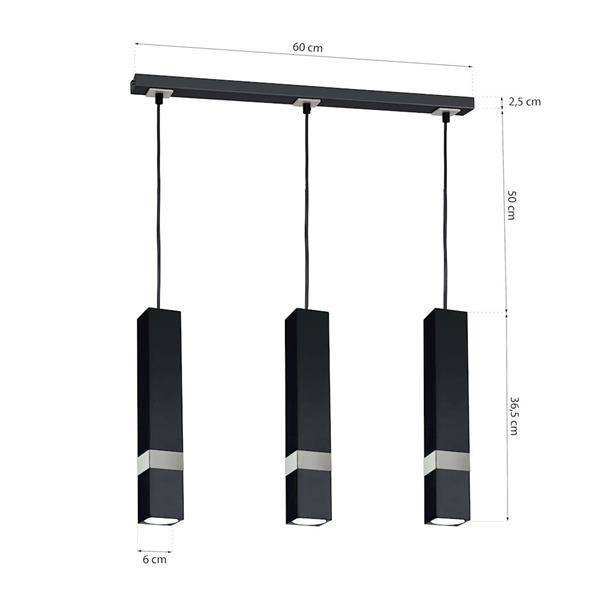Nowoczesna lampa wisząca listwa VIDAR BLACK/CHROME 3xGU10 MLP6288