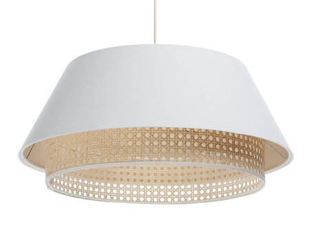 Lampa w stylu Boho podwójny abażur len i naturalny rattan kremowa