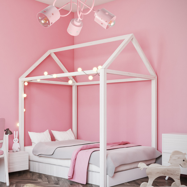 Lampa sufitowa do pokoju dziewczynki różowa w serca loft 3xE27