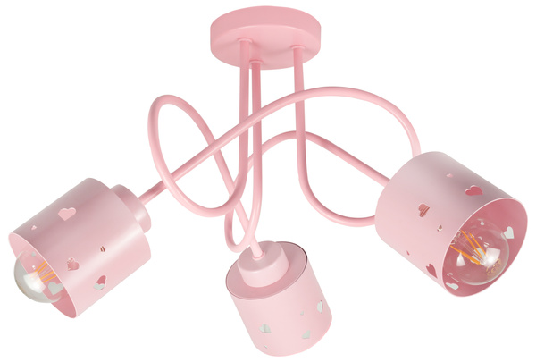 Lampa sufitowa do pokoju dziewczynki różowa w serca loft 3xE27