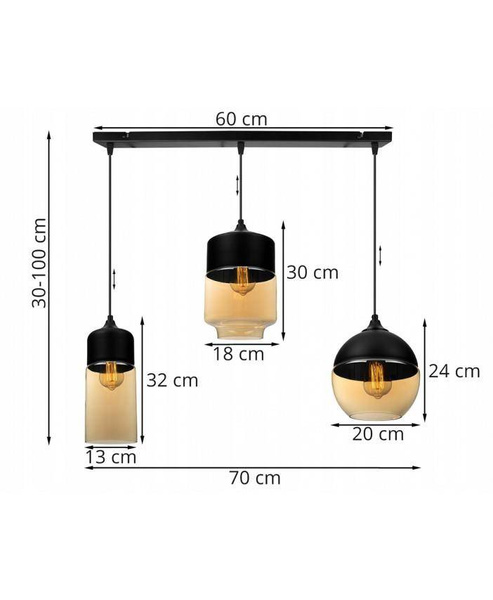 Nowoczesna Lampa Wisząca ze Szklanymi Kloszami i Metalowymi Detalami
