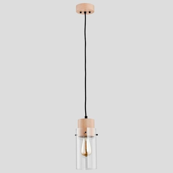Lampa wisząca zwis TANTUM drewno/czarny śr. 13cm