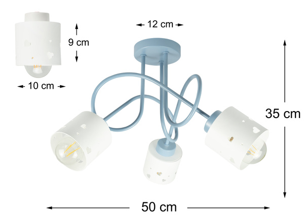 Lampa sufitowa do pokoju dziecka niebiesko-biała SERCA LOFT 3xE27