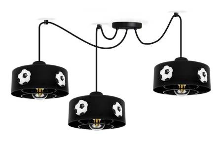 Lampa sufitowa do pokoju piłkarza czarna 3-punktowa pająk Mundial 3xE27 Led