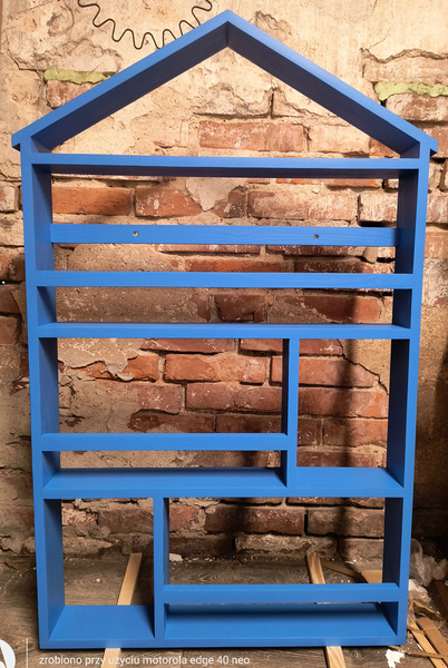 Regał do pokoju dziecka półka drewniana domek niebieska