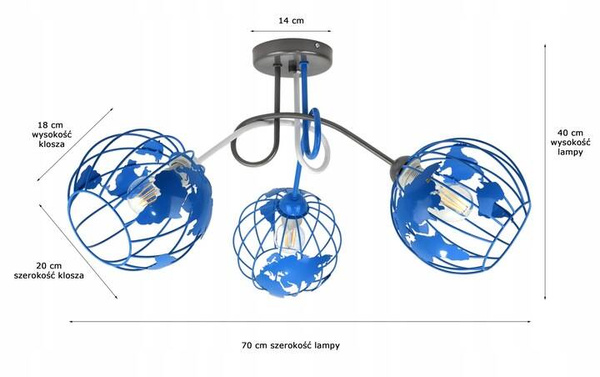 Lampa sufitowa do pokoju dziecięcego niebieskie abażury Globus 3