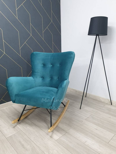 Stylowy Fotel Skandynawski OLIVIA w modnym wiśniowym kolorze bujany 