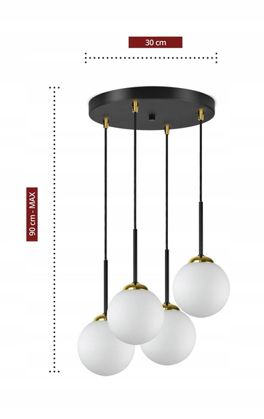 Lampa wisząca czarno-złota mleczne kule 4 źródła światła  
