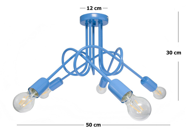 Lampa sufitowa do pokoju dziecięcego niebieska w stylu loft Mondo 5xE27 Led 
