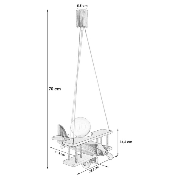 Lampa sufitowa do pokoju dziewczynki samolot drewniany mały różowo-naturalny 1xE27 Led 