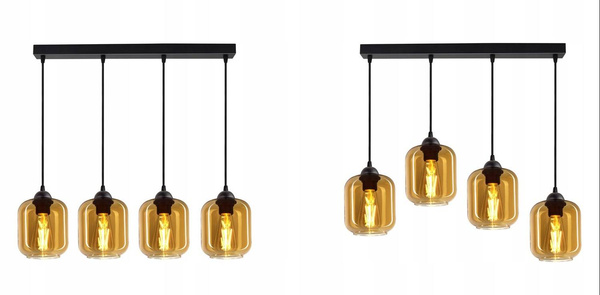 Lampa wisząca szklane miodowe klosze 4xE27