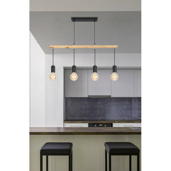 Lampa wisząca czarna + drewno 4x60W Izzy 34-77929