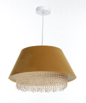 Lampa w stylu Boho podwójny abażur welur i naturalny rattan żółta 