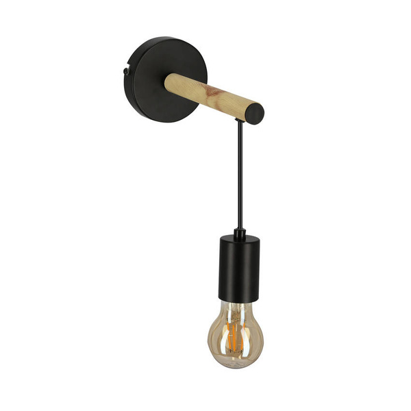 Lampa kinkiet pojedynczy czarny + drewno Izzy 21-75406