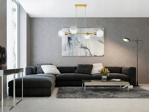 Lampa Wisząca biało-złota mleczne klosze 4 źródła światła