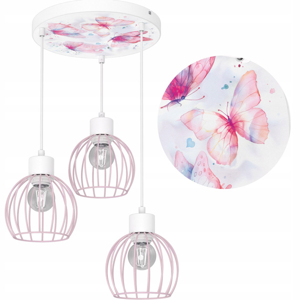 Lampa sufitowa do pokoju dziewczynki Motylki Koszyk 3xE27
