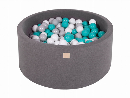 Suchy basen bawełniany ciemno szary z piłeczkami do pokoju dziecięcego średnica 90cm wysokość 40cm