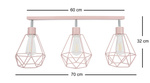 Lampa sufitowa dla dziewczynki pastelowy róż nowoczesny druciak w stylu loft Carmen 3xE27