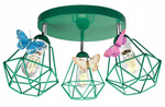 Lampa sufitowa do pokoju dziewczynki zielona 3 punktowa Motylek Druciak Loft 