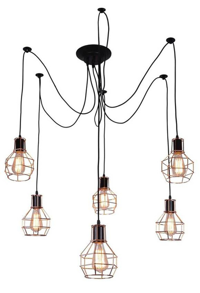 Lampa wisząca sufitowa czarno-miedziana 6x60W Verin Candellux 36-43092