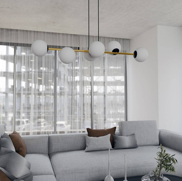 Nowoczesna lampa wisząca nad wyspę biało- złota GRAVITY 6 BL OPAL