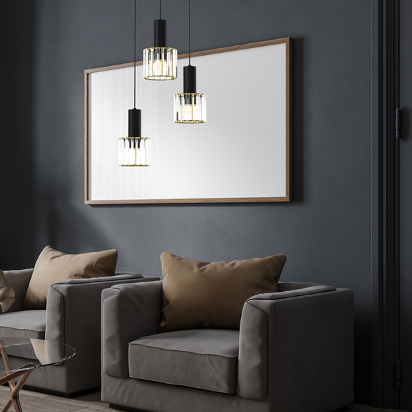 Lampa wisząca CRISTAL, MLP8362, czarny/transparentny/złoty, 3x60W E27