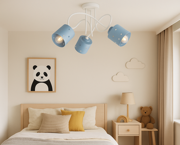 Lampa sufitowa do pokoju dziecka biało-niebieska SERCA LOFT 3xE27
