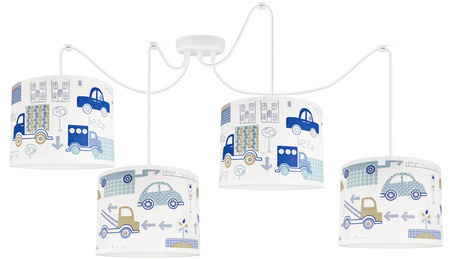 Lampa sufitowa do pokoju chłopca Autka niebieskie pająk 4xE27