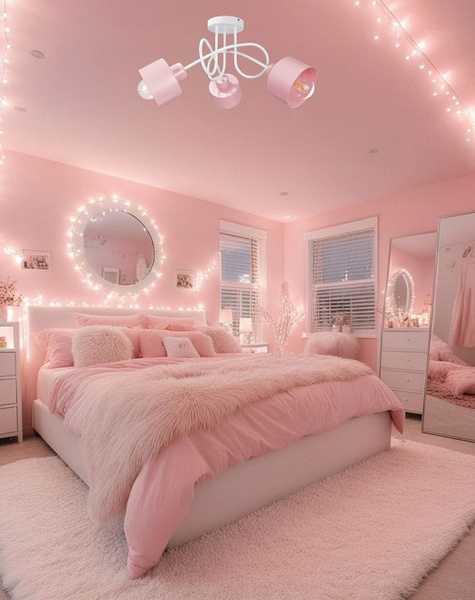 Lampa sufitowa do pokoju dziewczynki biało-różowa Zakręcony Kubeczek 3xE27 Led