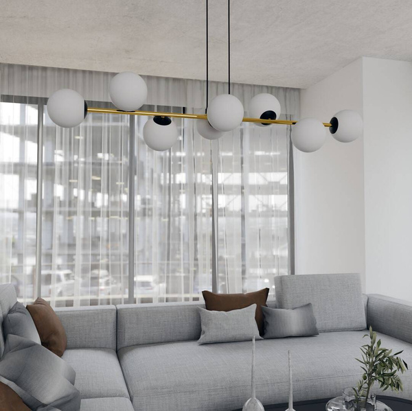Nowoczesna lampa wisząca nad wyspę biało- złota GRAVITY 8 BL OPAL