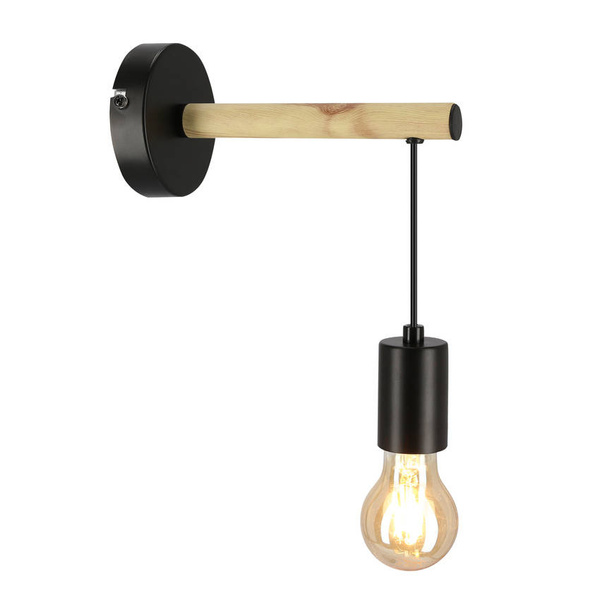Lampa kinkiet pojedynczy czarny + drewno Izzy 21-75406