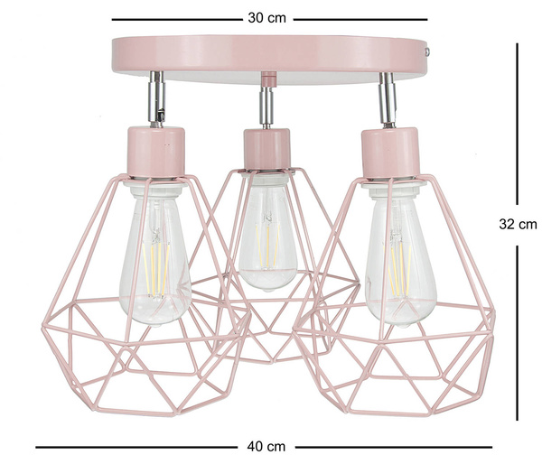 Lampa sufitowa do pokoju dziewczynki różowa - pastelowa w stylu loft druciak Carmen 3xE27