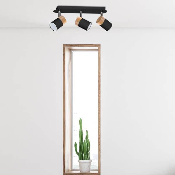 Lampa sufitowa JOKER, MLP6304, czarny/drewno/chrom, 3x8W GU10 