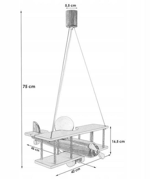Lampa sufitowa do pokoju dziecka samolot drewniany duży naturalno- zielony 1xE27 Led 