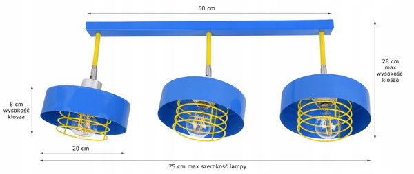 Lampa sufitowa do pokoju młodzieżowego niebiesko- żółta Edison Koszyk Loft