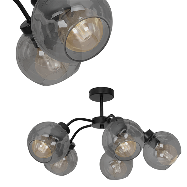 Nowoczesna lampa sufitowa SOFIA SMOKED 5xE27