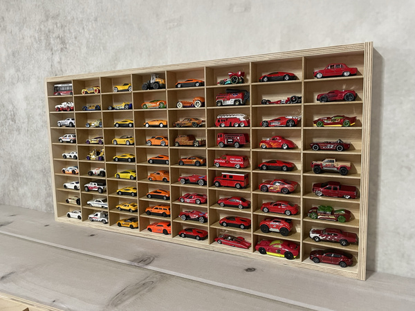 Półka na resoraki Hot Wheels drewniana organizer do pokoju dziecka naturalna 72