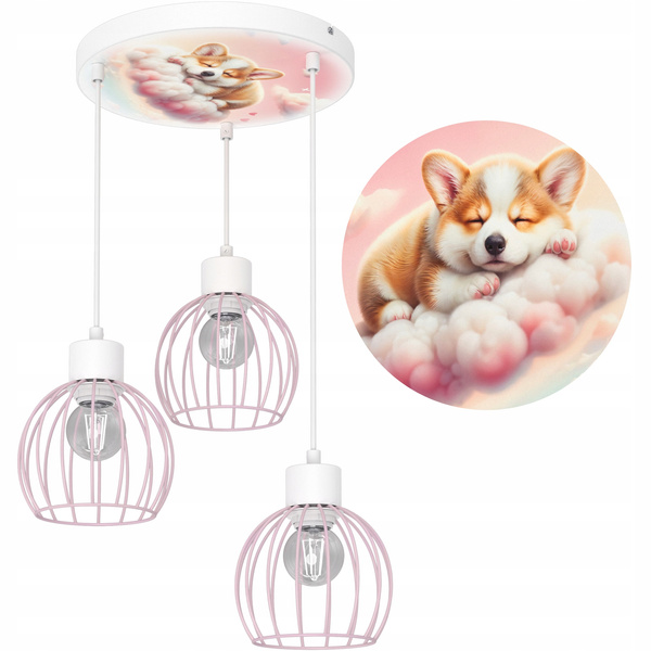 Lampa sufitowa do pokoju dziewczynki Piesek Koszyczek 3xE27