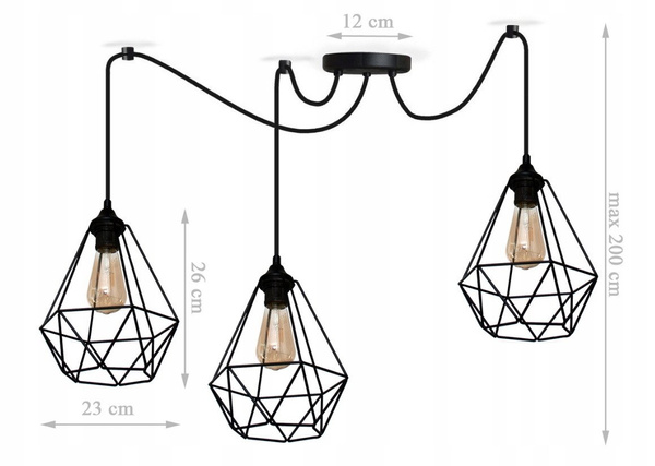Nowoczesna czarna lampa wisząca pająk druciak duży Diamond 3