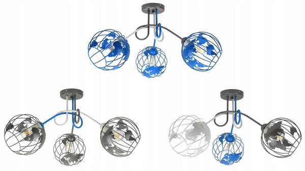 Lampa sufitowa do pokoju dziecięcego niebieskie abażury Globus 3