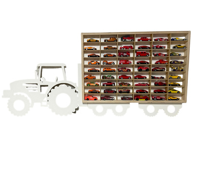 Półka na resoraki do pokoju chłopca drewniana traktor biały