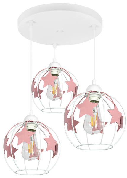 Lampa sufitowa do pokoju dziewczynki w różowe gwiazdki 3xE27